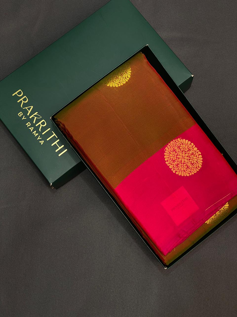 Dark brown and magenta pure soft Kanchipuram Silk saree - PPSILK43