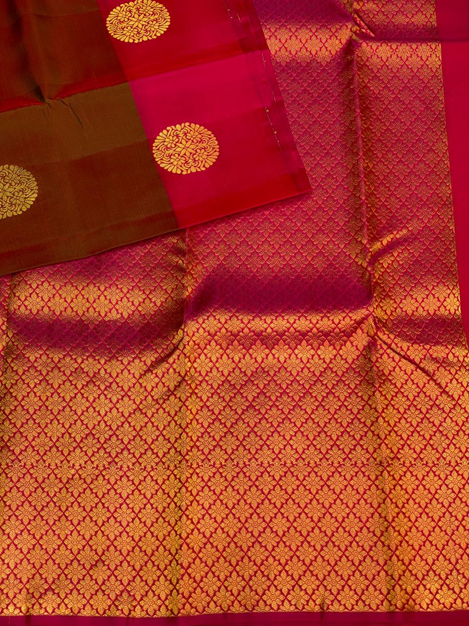 Dark brown and magenta pure soft Kanchipuram Silk saree - PPSILK43