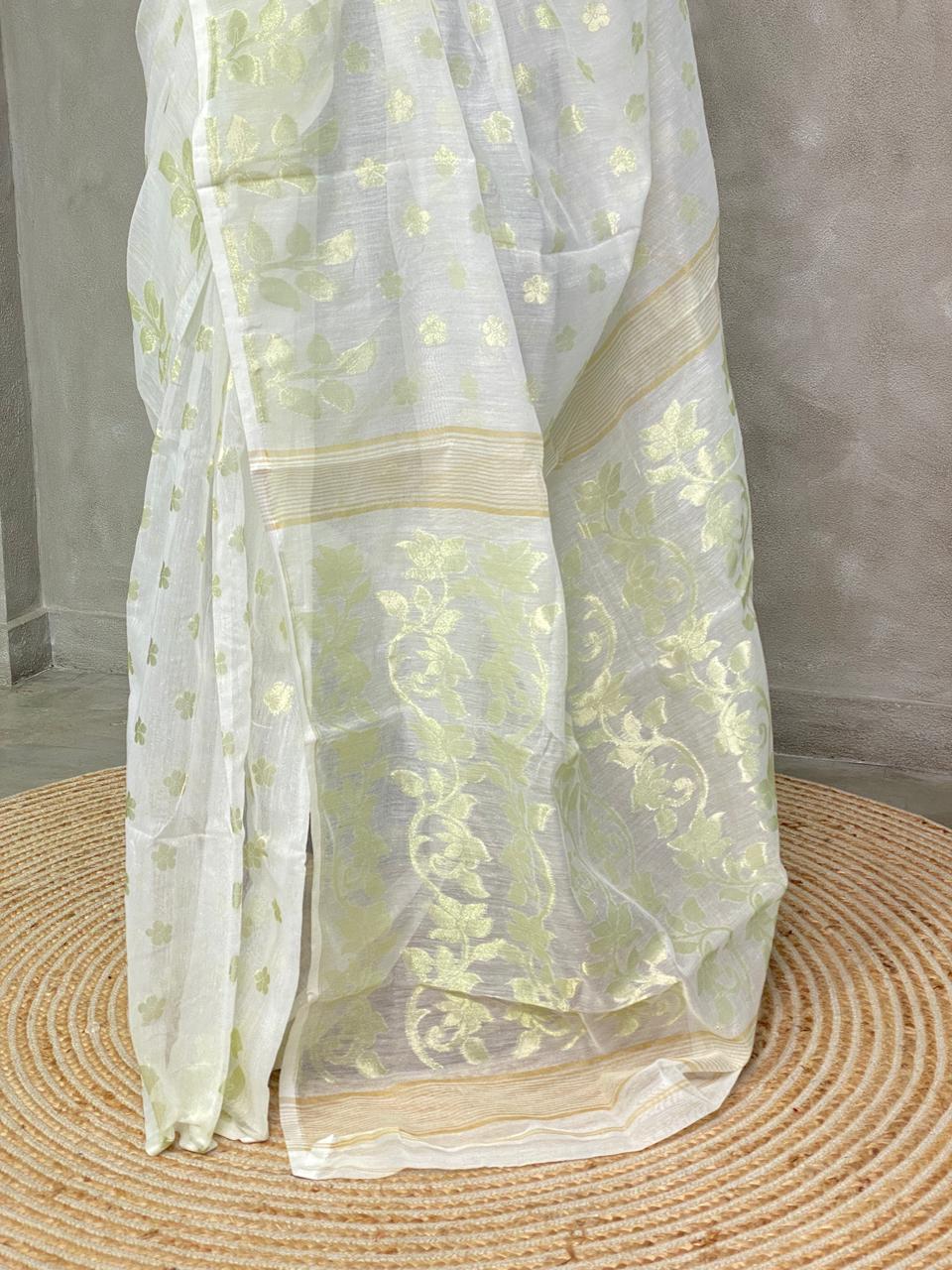 Cotton jamdani saree inpastal green- PSCJ13