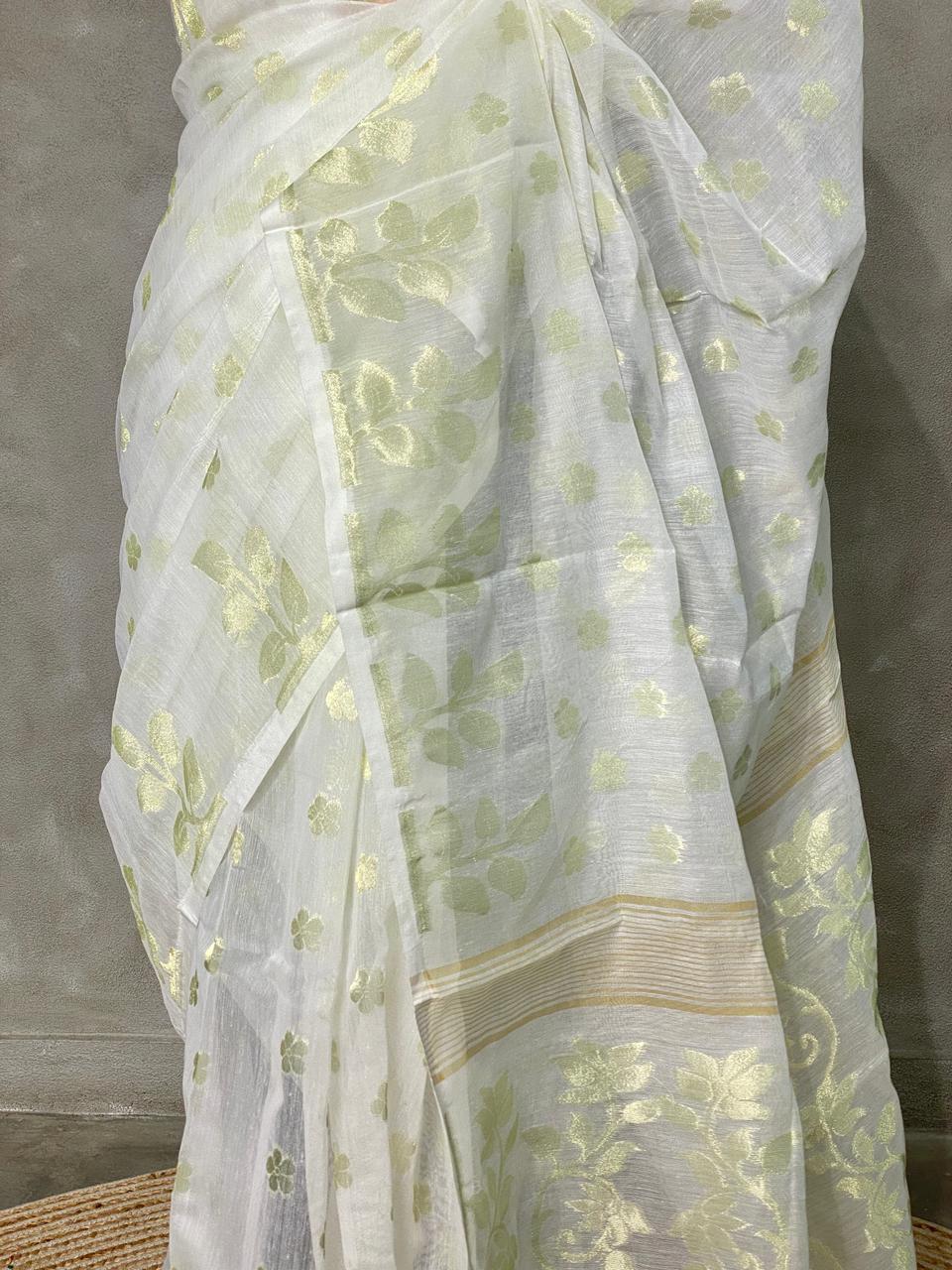 Cotton jamdani saree inpastal green- PSCJ13