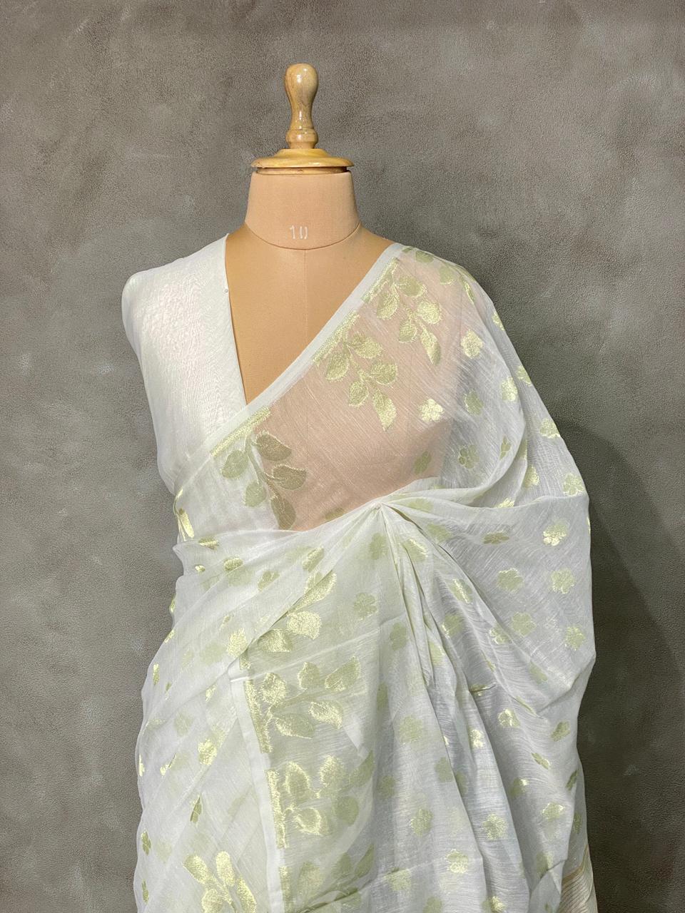 Cotton jamdani saree inpastal green- PSCJ13