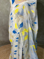 Cotton jamdani saree in white- PSCJ16