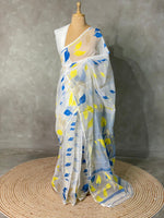 Cotton jamdani saree in white- PSCJ16