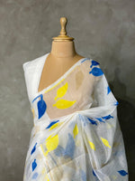 Cotton jamdani saree in white- PSCJ16