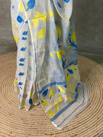 Cotton jamdani saree in white- PSCJ16