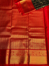 bottle green and red silk saree- PSSR21