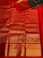 bottle green and red silk saree- PSSR21