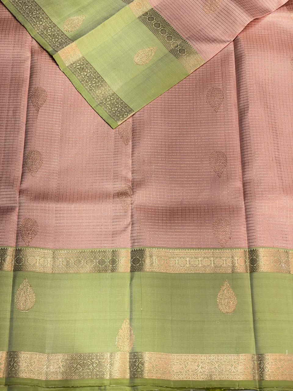 Pastal peach and Green Pure Kanchipuram Silk saree - PPSILK54