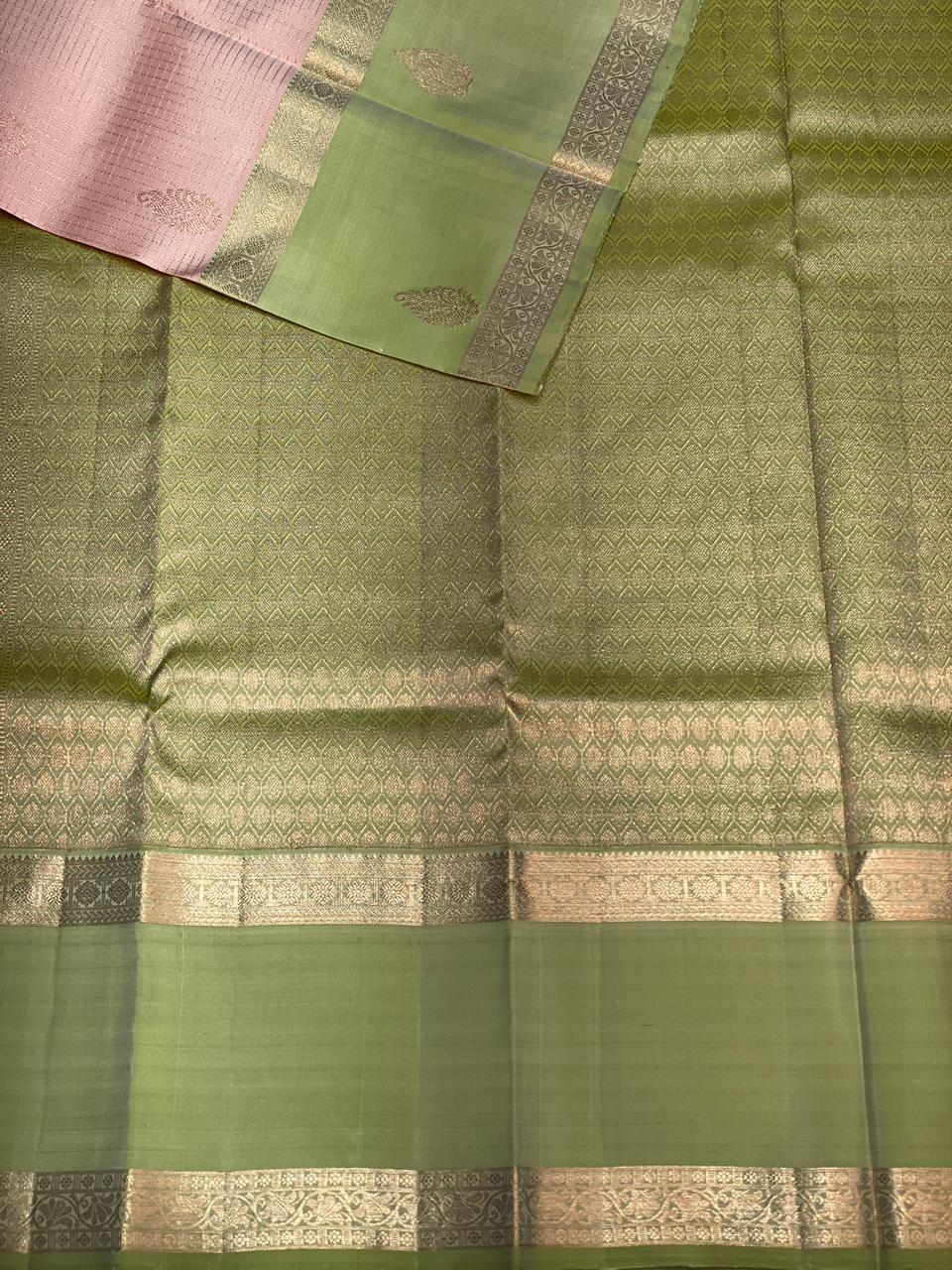 Pastal peach and Green Pure Kanchipuram Silk saree - PPSILK54
