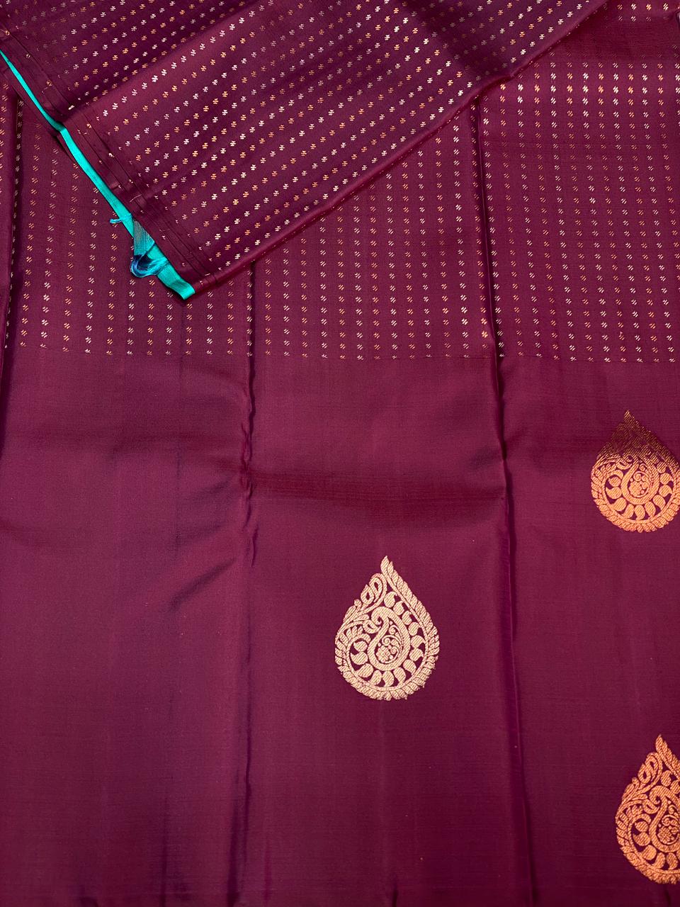 Dark maroon and Turquoise Pure Kanchipuram Silk saree - PPSILK55