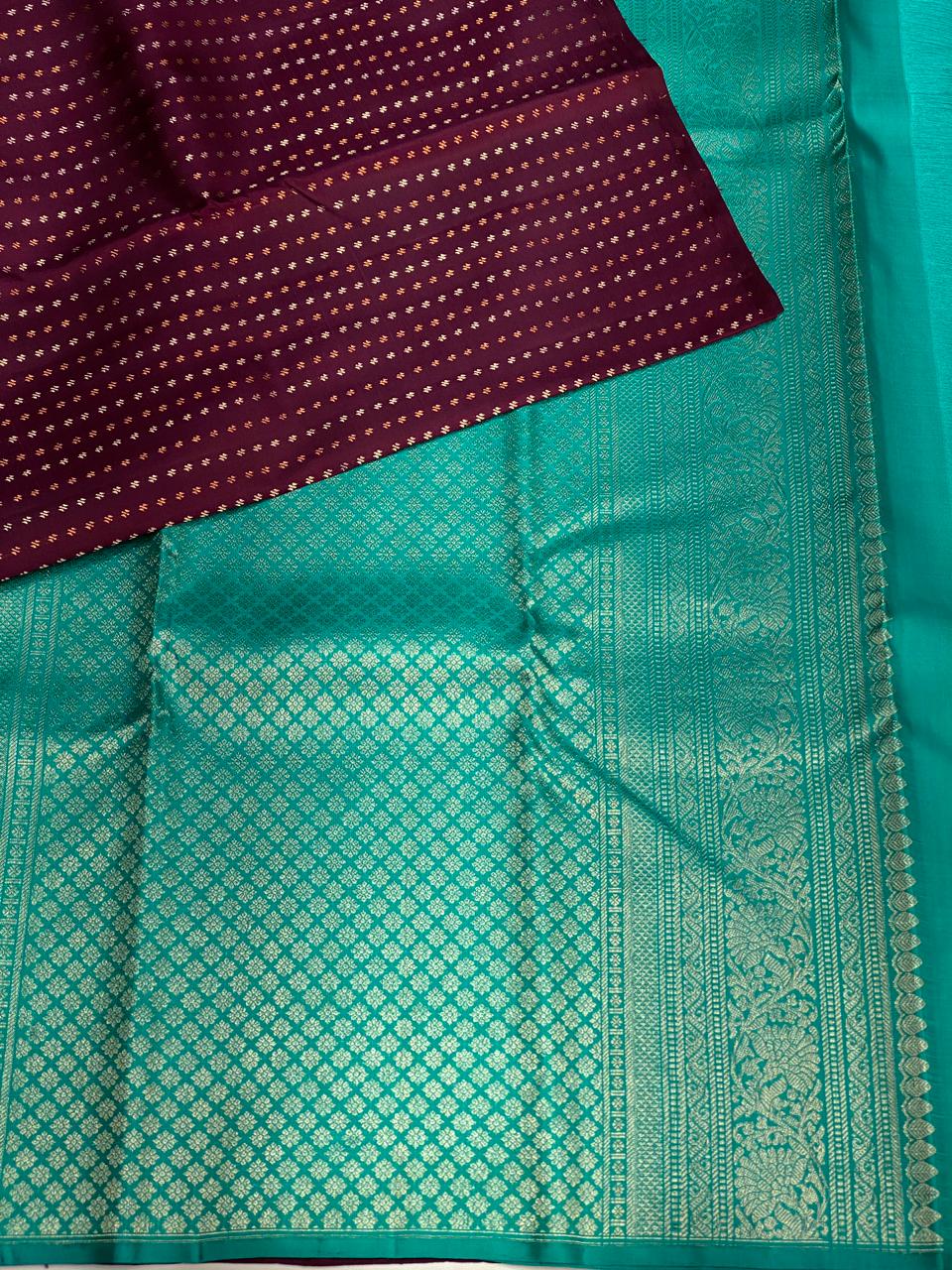 Dark maroon and Turquoise Pure Kanchipuram Silk saree - PPSILK55