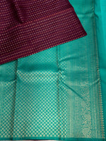Dark maroon and Turquoise Pure Kanchipuram Silk saree - PPSILK55