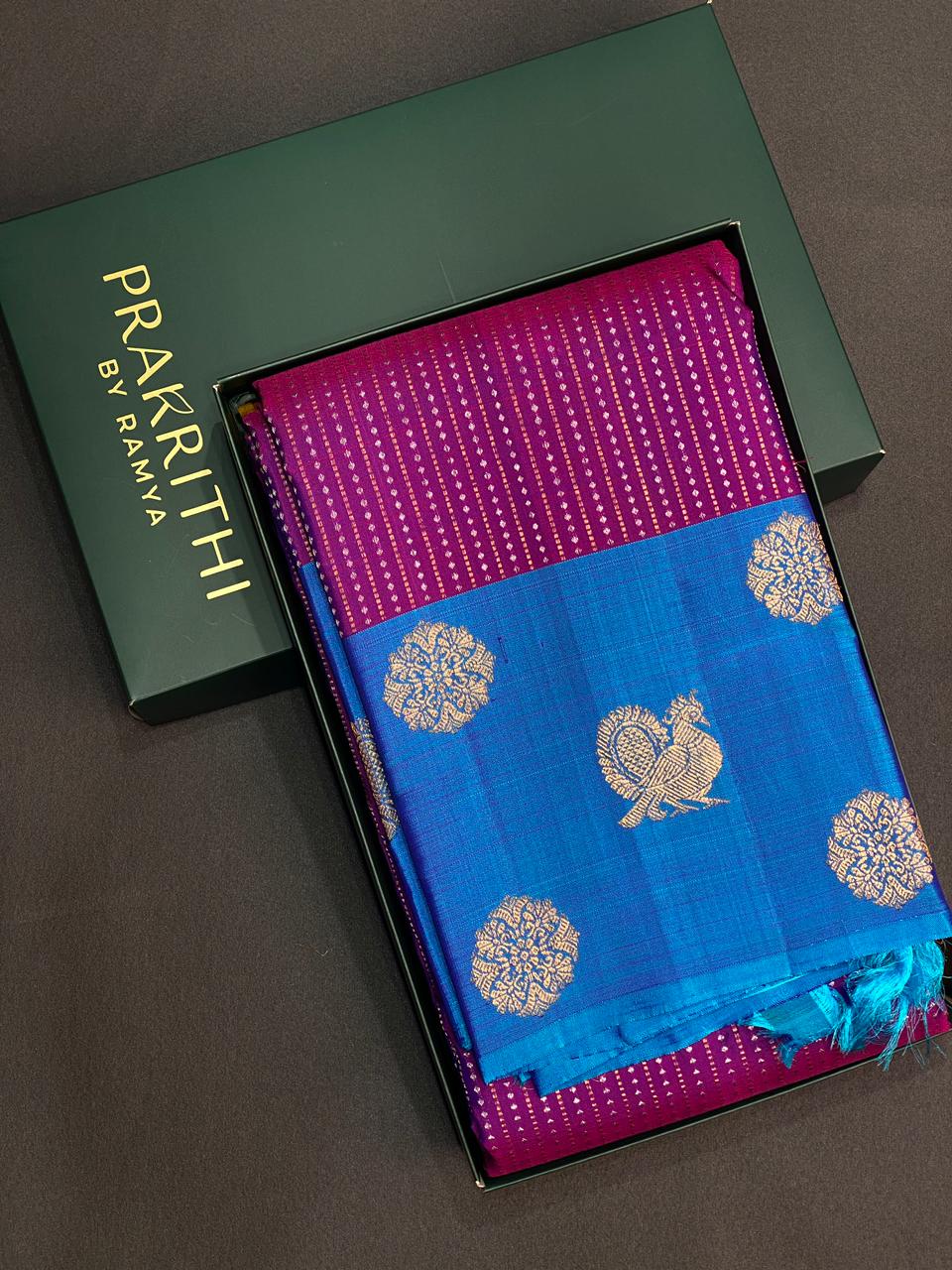 Purple and blue classic vintage Kanchipuram silk saree- PPSILK58