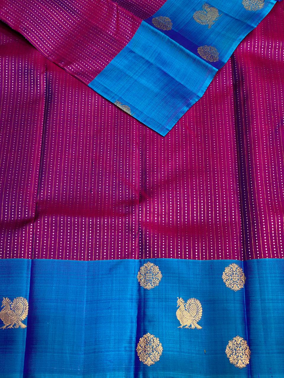 Purple and blue classic vintage Kanchipuram silk saree- PPSILK58