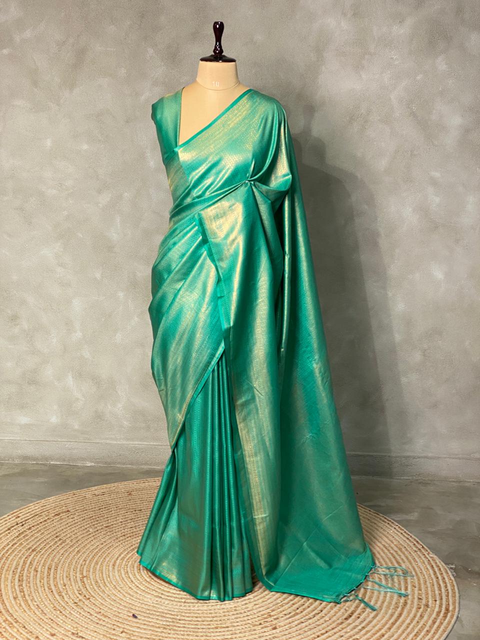 Turquoise greeń semi banarasi Saree -PBL11