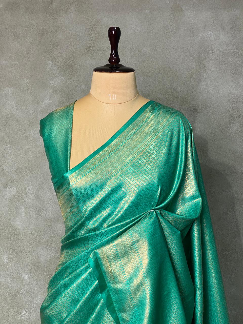 Turquoise greeń semi banarasi Saree -PBL11