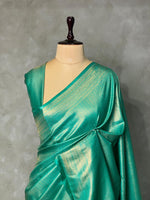 Turquoise greeń semi banarasi Saree -PBL11