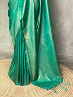 Turquoise greeń semi banarasi Saree -PBL11