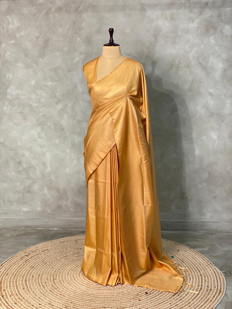 Light gold semi banarasi Saree -PBL12