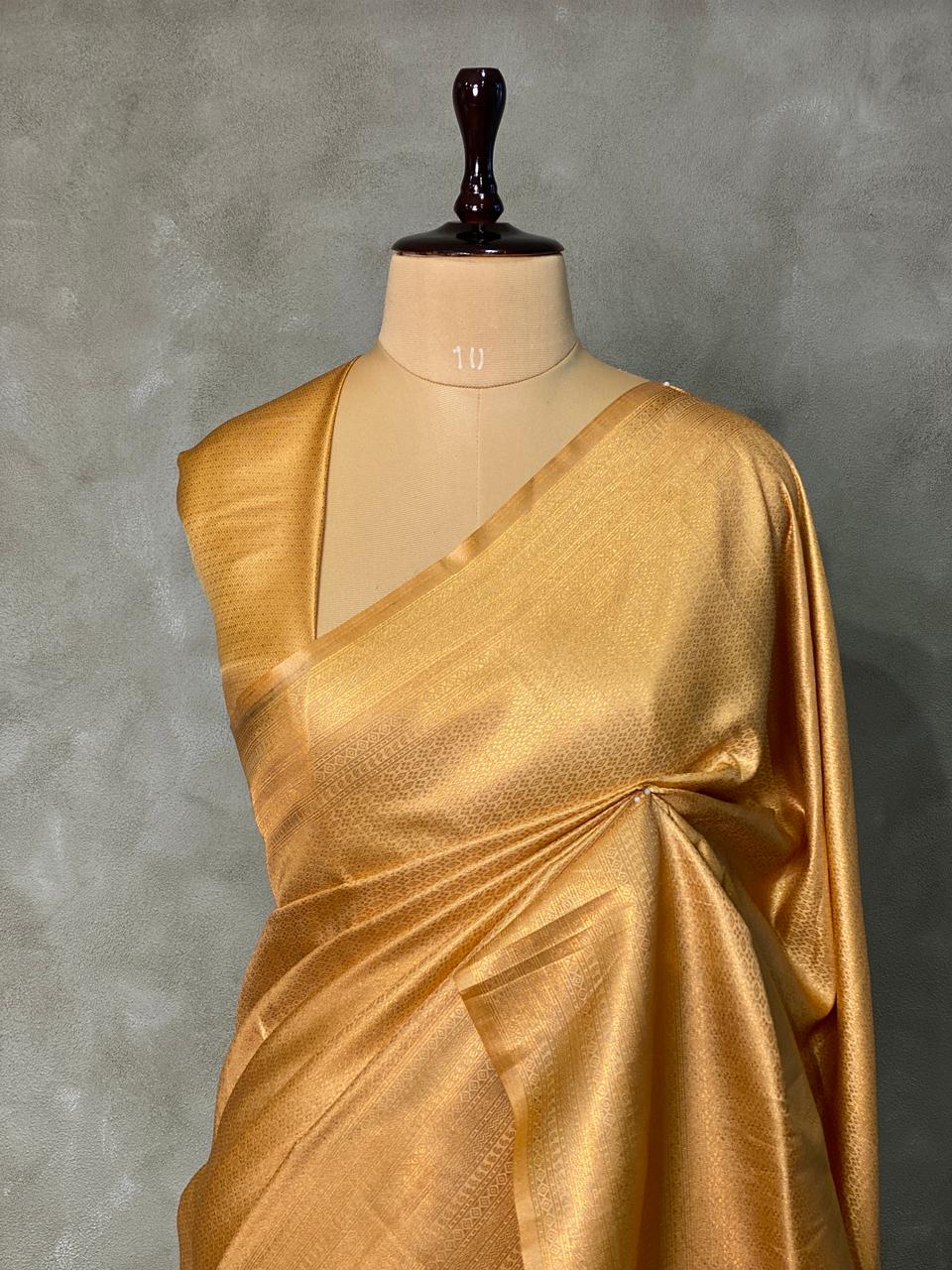 Light gold semi banarasi Saree -PBL12