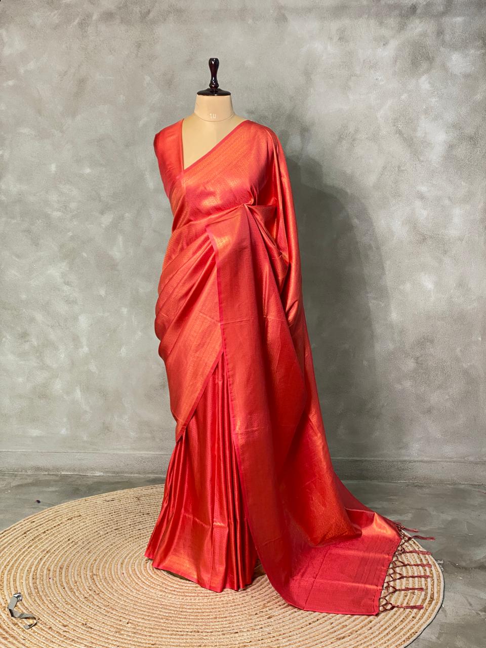 Dark peach semi banarasi Saree -PBL13
