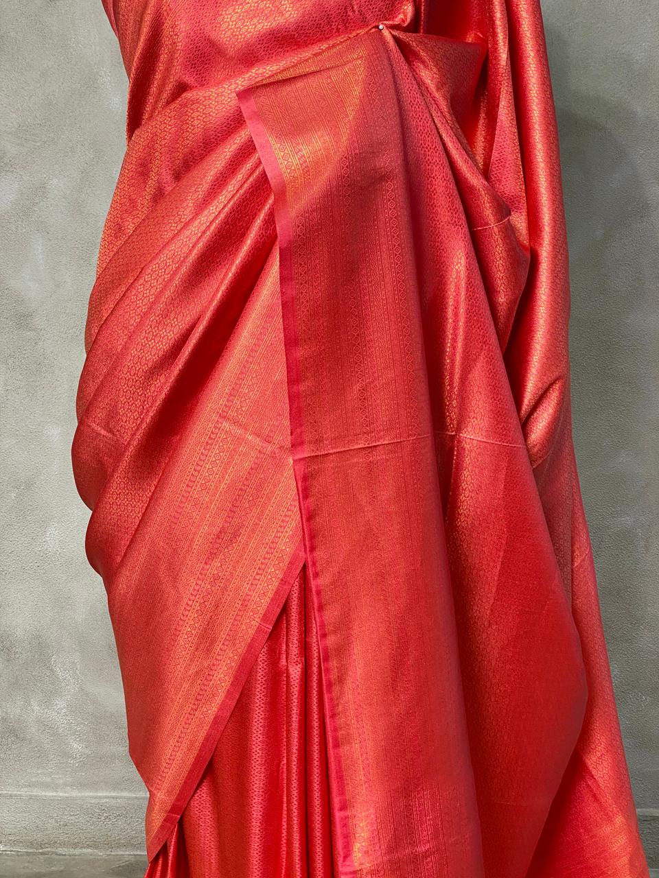 Dark peach semi banarasi Saree -PBL13