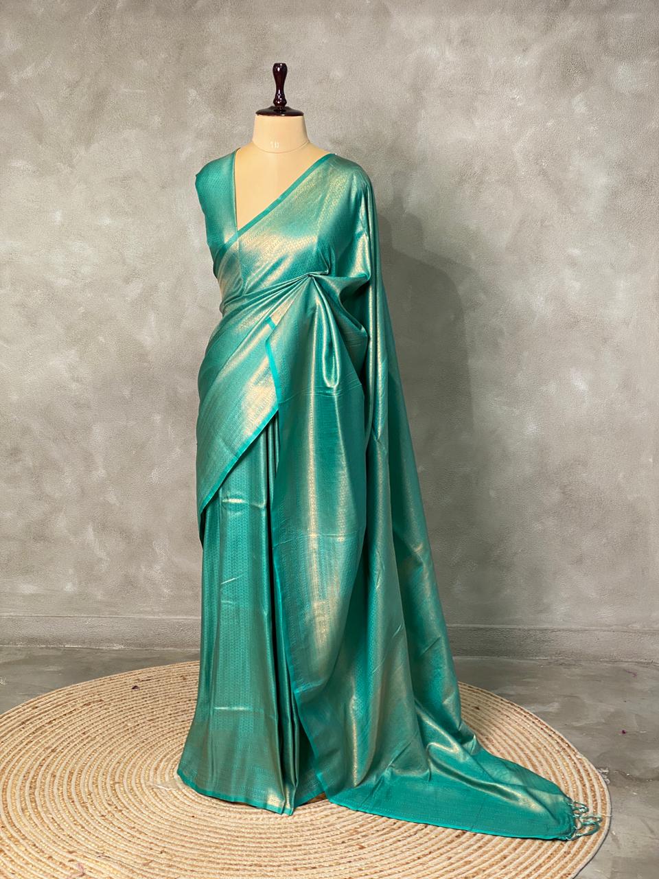 Turquoise blue semi banarasi Saree -PBL14