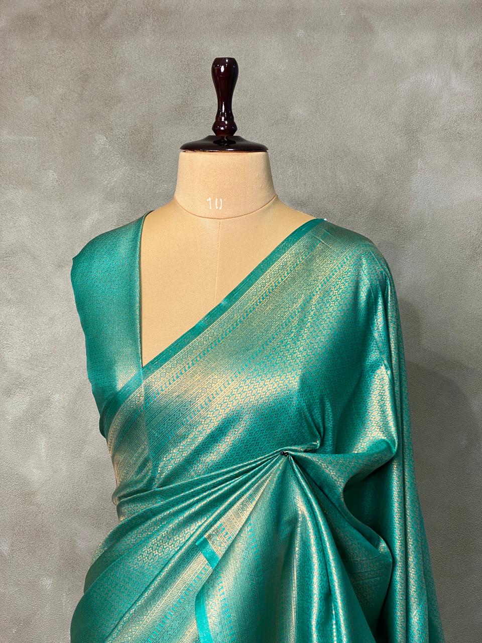 Turquoise blue semi banarasi Saree -PBL14