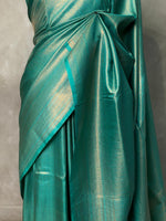 Turquoise blue semi banarasi Saree -PBL14