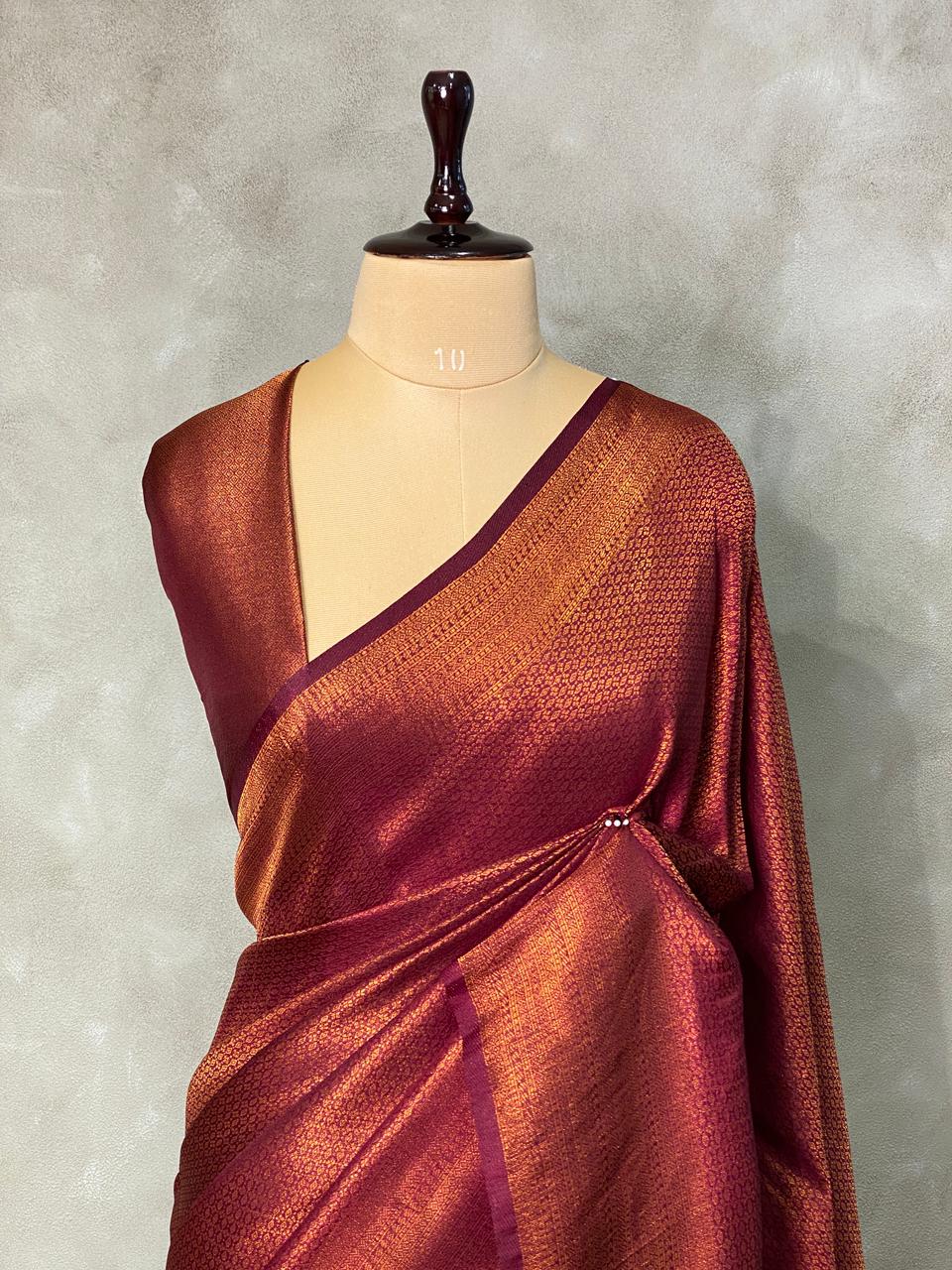 Dark wine semi banarasi Saree -PBL16
