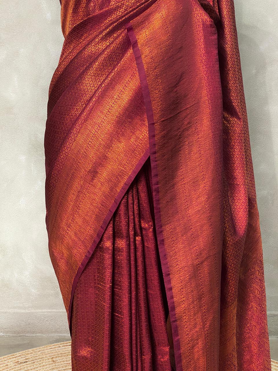 Dark wine semi banarasi Saree -PBL16