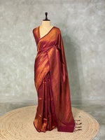 Dark wine semi banarasi Saree -PBL16
