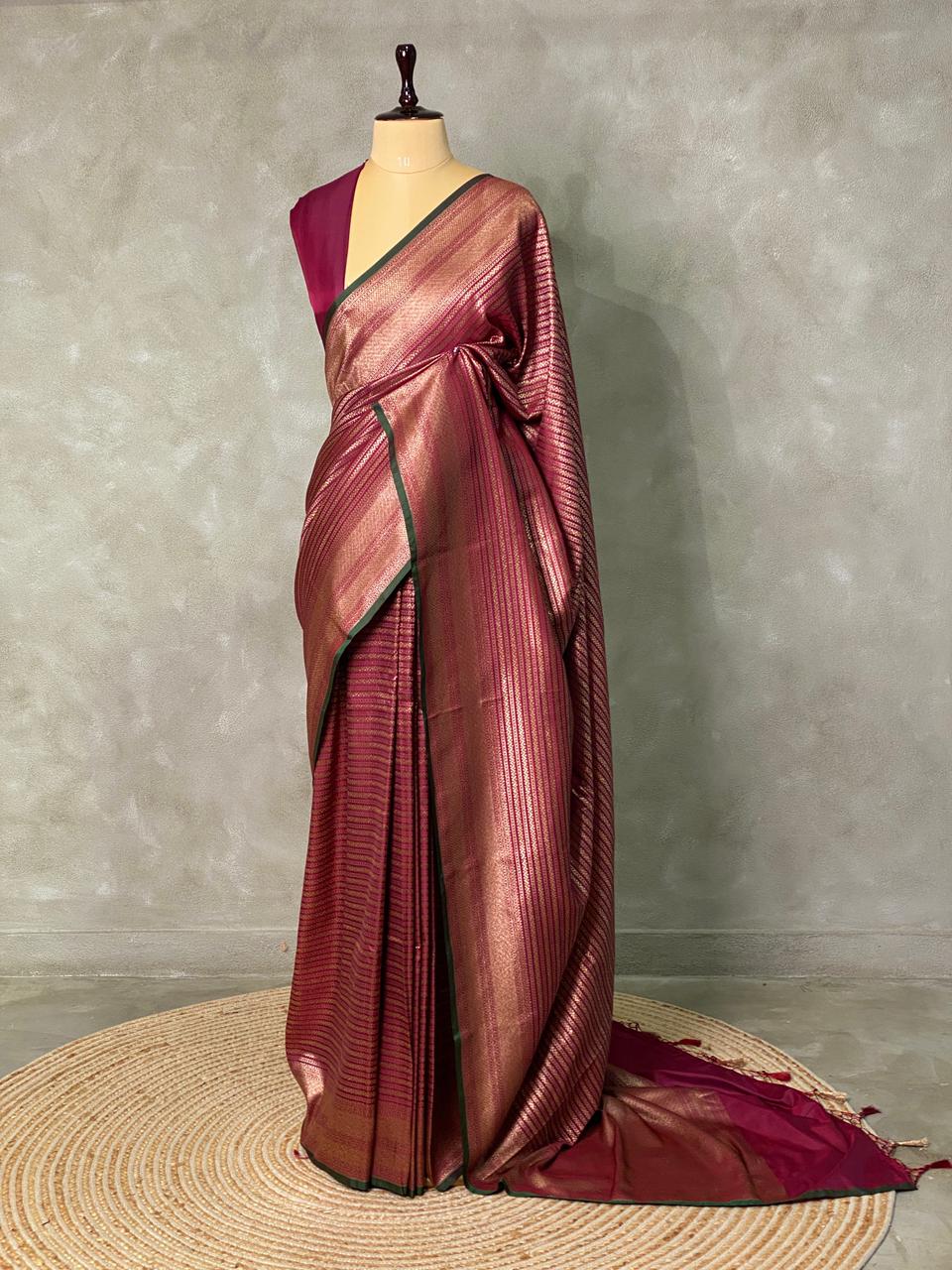 Dark wine Semi katan Banarasi silksaree - PSB07d