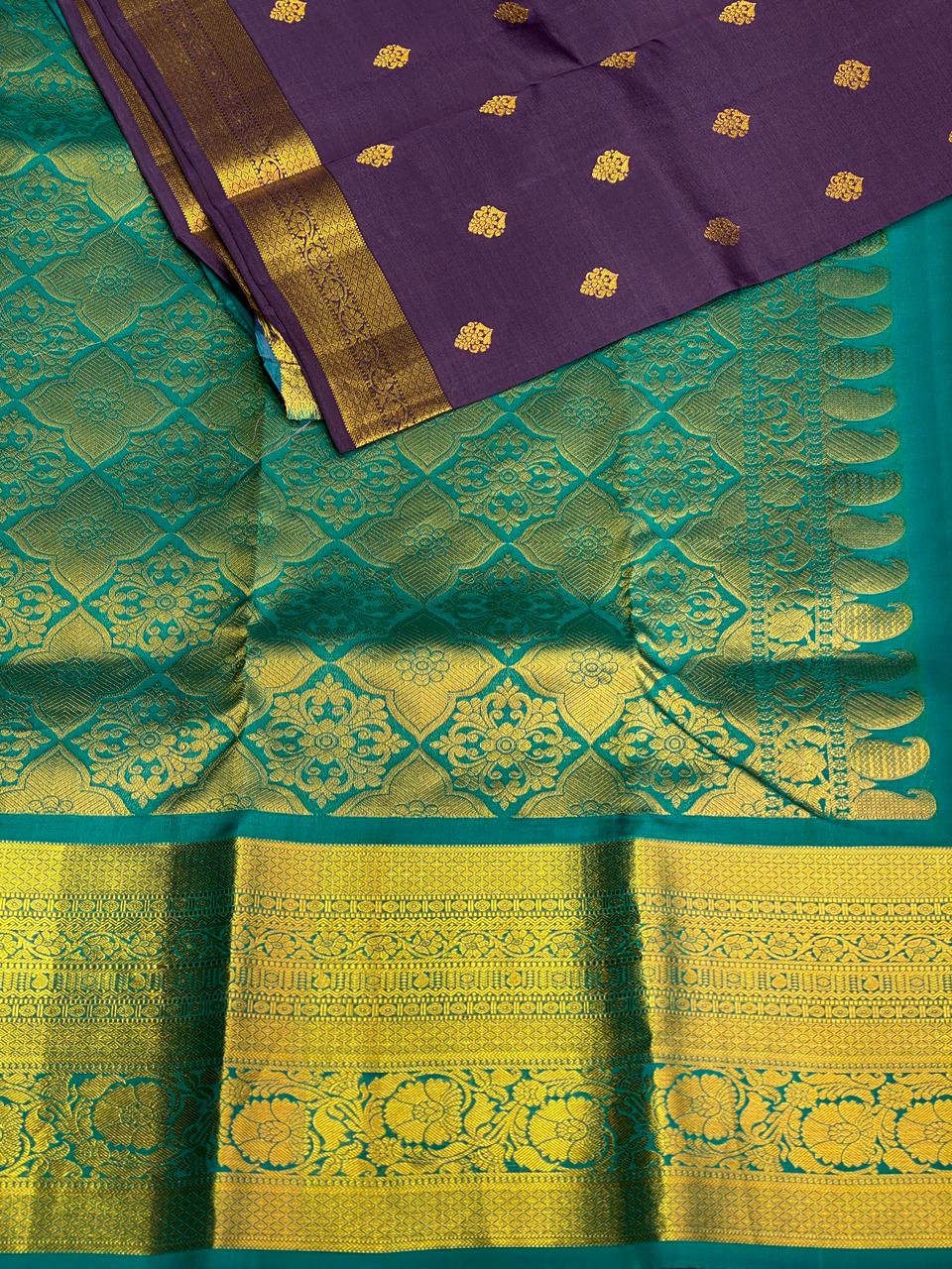 Dark lavender and blue Pure Kanchipuram silk saree- PPSILK63