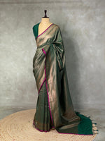 Dark green Semi katan Banarasi silksaree - PSB07fg