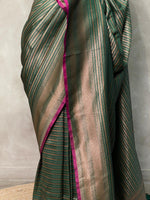 Dark green Semi katan Banarasi silksaree - PSB07fg
