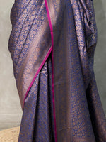 Navy blue Semi katan Banarasi silksaree - PSB07g