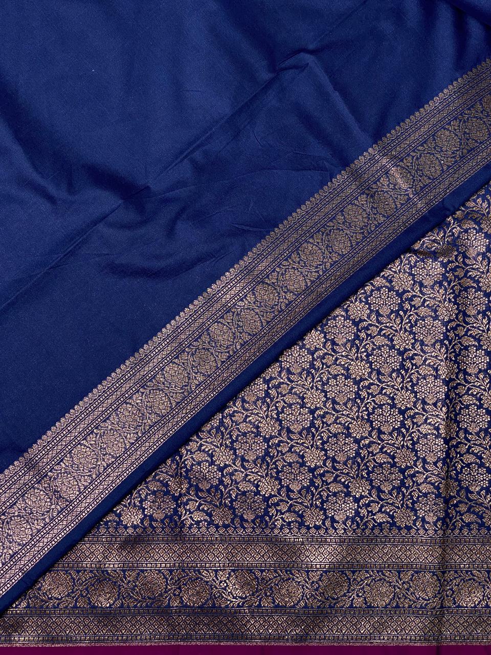 Navy blue Semi katan Banarasi silksaree - PSB07g