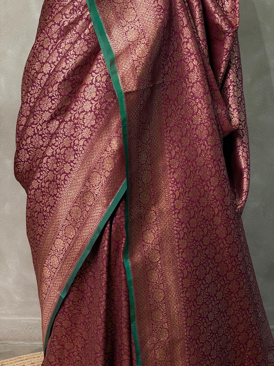 Dark maroon Semi katan Banarasi silksaree - PSB07i