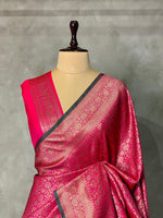 Rani pink Semi katan Banarasi silk saree - PSB07j