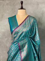 Peacock Blue Semi katan Banarasi silk saree - PSB07L