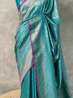 Peacock Blue Semi katan Banarasi silk saree - PSB07L