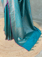 Peacock Blue Semi katan Banarasi silk saree - PSB07L