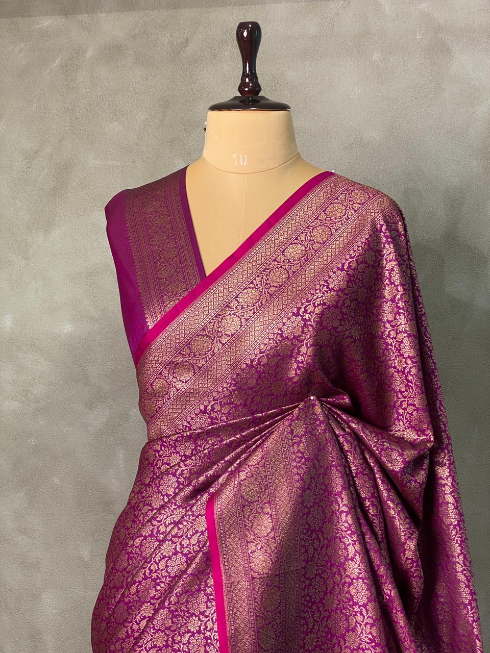 Wine Semi katan Banarasi silk saree - PSB07M