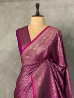 Wine Semi katan Banarasi silk saree - PSB07M
