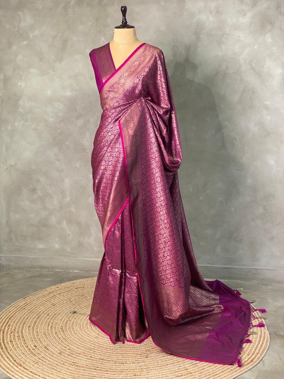 Wine Semi katan Banarasi silk saree - PSB07M