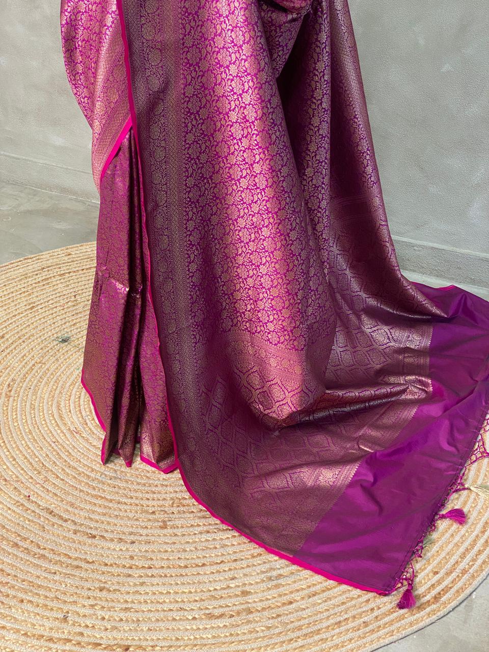 Wine Semi katan Banarasi silk saree - PSB07M