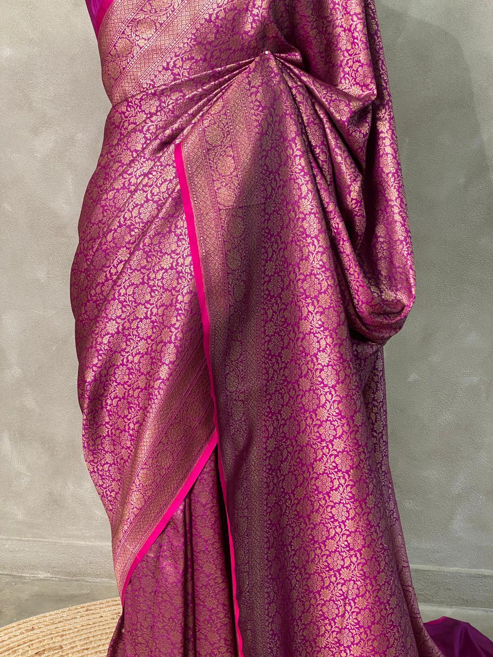 Wine Semi katan Banarasi silk saree - PSB07M