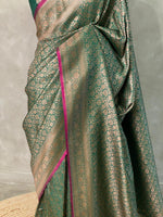 Dark Green Semi katan Banarasi silk saree - PSB07N