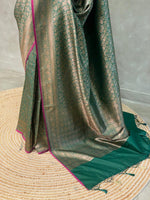 Dark Green Semi katan Banarasi silk saree - PSB07N